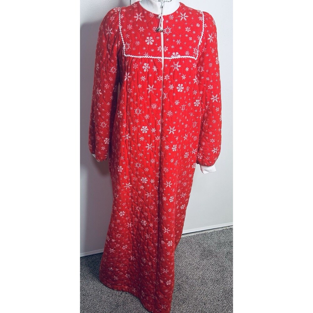 Vintage Jennifer Dale Robe Housecoat Nightgown Red Zip Front Lace Size 9